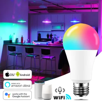 15 Вт WiFi Умный Голосовой Динамик Лампочка B22 E27 LED RGB Лампа Работает с Alexa/Google Home RGB + Белая Лампа с Регулируемой Яркостью по Таймеру