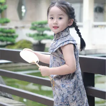 Детское летнее платье Ципао с принтом Панды 2023, китайский стиль, хвост Феникса, цветок Ханфу для детского платья на день рождения