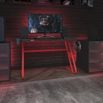 Эргономичный игровой стол MOYU Red с подстаканником и крючком для наушников, универсальный стол для геймеров Настольный стол