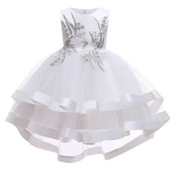 Белое праздничное платье принцессы с лепестками для Первого Причастия, детское Праздничное Элегантное детское платье для девочки, платье на свадьбу, День рождения