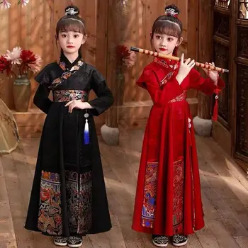 Детское традиционное платье Ханфу в китайском стиле, детские топы с вышивкой, юбка, Восточный комплект одежды для девочек и мальчиков, Древний костюм для Косплея