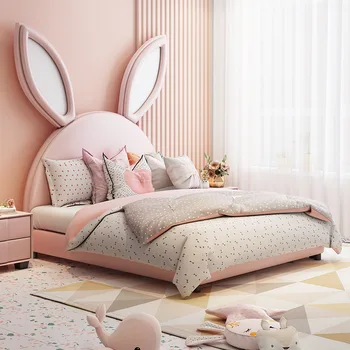 Кровать с кроликом, ухо, детская кровать, замок розовой мечты девочки, кровать принцессы из мультфильма для девочки, сетка INS, красная кровать