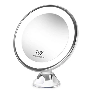 3X Косметическое зеркало для макияжа портативное со светодиодной подсветкой, присоска, вращающееся на 360 ° косметическое стекло для дома, рабочего стола, ванной комнаты, путешествий
