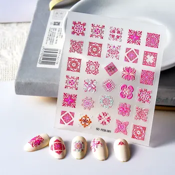 Розовая серия, наклейка для дизайна ногтей с тиснением, 5D Ручная роспись, дизайн с тотемом в стиле Бохо, ультратонкий шарм, слайдер, наклейка для маникюра, Кончики ногтей