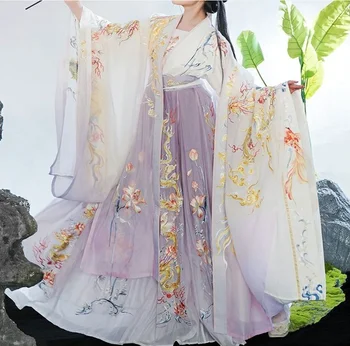 Большой Размер 2XL, платье Hanfu, мужская и женская одежда с древней китайской традиционной вышивкой Hanfu, костюм для косплея, платье для танцев, Комплекты Hanfu
