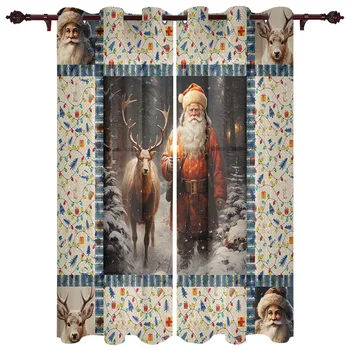Рождественские занавески с оленями Санта-Клауса и снежинками для гостиной, спальни, роскошные современные кухонные занавески, тканевые шторы
