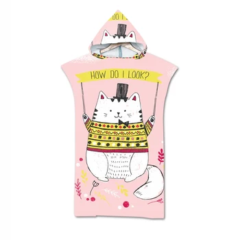 Банное полотенце с капюшоном, модный халат с рисунком кота из мультфильма, быстросохнущий халат, пляжный плащ для серфинга, полотенце, плащ для взрослых, халат