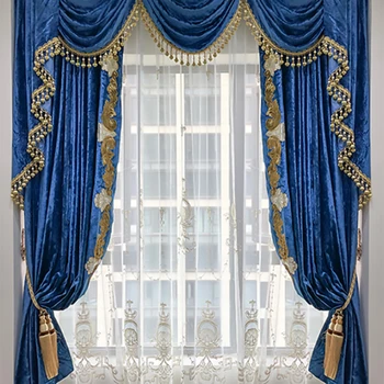 Высококачественные роскошные шторы в европейском стиле для гостиной, столовой, спальни, Синий бархатный занавес с драгоценными камнями, Вилла, изготовленный на заказ американский тюль