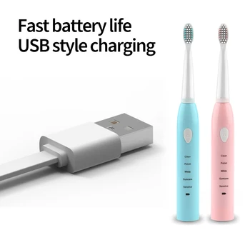 Электрическая Зубная щетка для мужчин и женщин, Отбеливающая Ipx7, Ультразвуковые водонепроницаемые Автоматические Зубные щетки, заряжаемые через USB Сменные головки