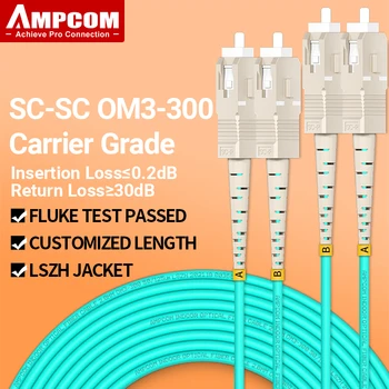 AMPCOM OM3 SC-SC UPC Волоконно-Оптический Патч-кабель Многомодовый Дуплексный MMF 50/125 мкм 10 Гбит/с Нечувствительный К Изгибу Волоконно-оптический шнур 2,0 мм