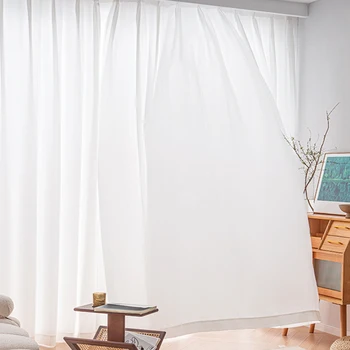 Белые прозрачные тюлевые шторы с геометрической призрачной вышивкой Из утолщенного полиэстера и хлопка, закрывающие окно спальни, Вуалевые шторы