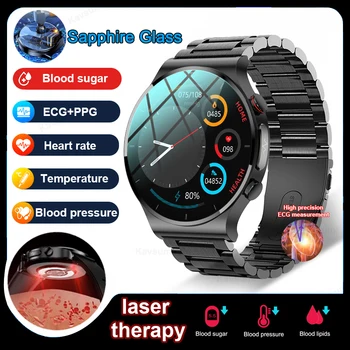 Смарт-часы с Сапфировым стеклом для измерения уровня глюкозы в крови, Мужские Спортивные Фитнес-часы с полным сенсорным экраном, Лазерная обработка, Умные часы с тремя скоростями