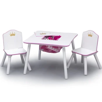 Детский стол и стул Princess Crown с ящиком для хранения, Сертифицированный Greenguard Gold, Белый/розовый