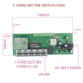 5-портовый мини-модуль гигабитного коммутатора poe 48V2A3A 96 Вт-144 Вт 3-портовый модуль коммутатора 10/100/1000 М PCBA Материнская плата RJ45 POE switch