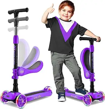Фиолетовый самокат с регулируемыми колесами для детей - Игрушечные самокаты 2 в 1 для сидения / подставки с сиденьем