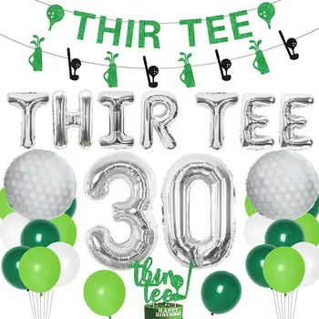 Украшения к 30-летию гольфа для мужчин, зеленые воздушные шары, блестящая футболка, Топпер для торта, баннер, воздушные шары для гольфа, тематические принадлежности для гольфа