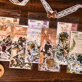 60 шт., Винтажный набор Декоративных наклеек с цветочным растением, наклейки с бабочками, этикетка 