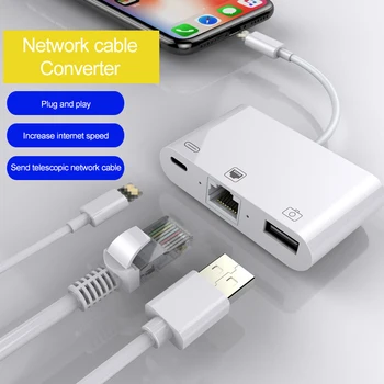 сетевой USB-соединительный кабель 3 in1 для iPhone iPad iPod Touch к адаптеру Ethernet Подключи и играй USB-соединительный сетевой кабель