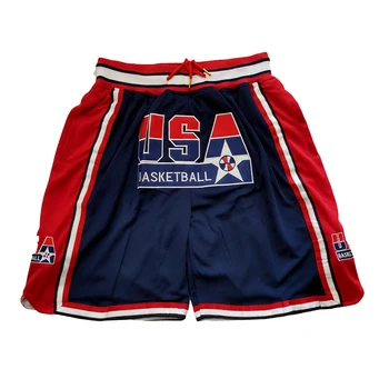 Баскетбольные шорты США 1992, молния, Четыре кармана, Швейная вышивка, Спортивные шорты для улицы, пляжные брюки, высококачественный Белый Синий 2023
