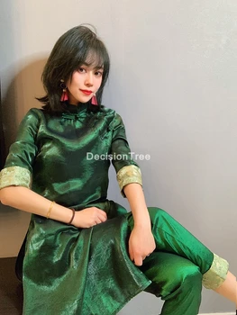 2022 традиционное китайское платье ципао, топ + брюки, комплект, женские вечерние платья, винтажный чонсам для женщин, чонсам для невесты