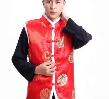 Горячая распродажа, Новый Традиционный Мужской хлопковый жилет в китайском стиле, высококачественный атласный костюм эпохи Тан, Модная куртка, теплое пальто, жилет без рукавов