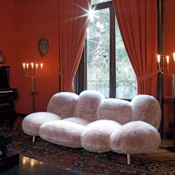 Индивидуальный Итальянский дизайнер онлайн знаменитостей ins creative Erda гостиная особой формы, белый плюшевый диван на трех человек, слоеный