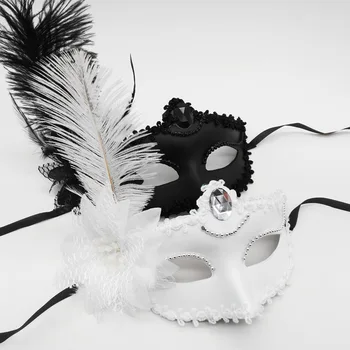 Венецианская маска для косплея, маскарадная маска для глаз принцессы, женская половина лица, эротическая вечеринка, сексуальная боковая маска с цветочным пером на Хэллоуин