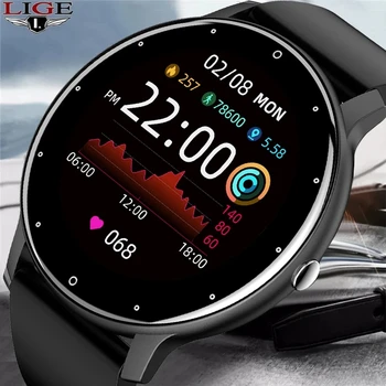 LIGE 2021 Новые Смарт-часы Мужские с Полным Сенсорным экраном Спортивные Фитнес-Часы IP67 Водонепроницаемые Bluetooth Для Android ios smartwatch Мужские + коробка