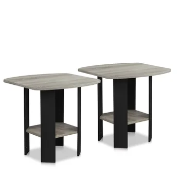 Торцевой/приставной столик Furinno простого дизайна, серый французский дуб, Комплект из 2 приставных столиков mesa auxiliar coffee table
