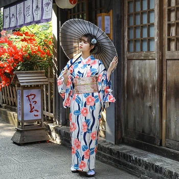Японское Традиционное Длинное Кимоно С Цветочным Принтом Japan Femmes Сценический Костюм Косплей Cotume Азиатская Одежда Сексуальная Гейша Юката Женщины