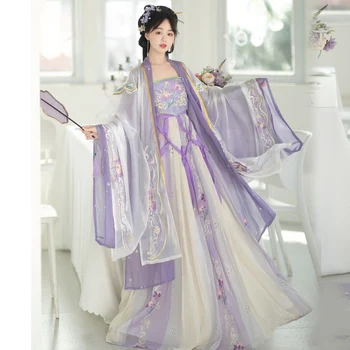 2023 весенне-летняя женская юбка-фея в китайском стиле ханфу с вышивкой, оригинальная женская юбка-фея династии Тан с большим рукавом