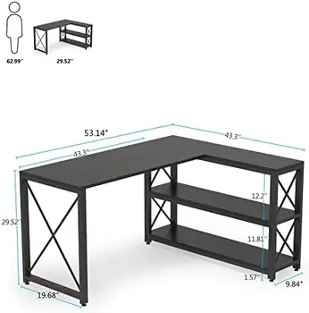 Реверсивный Промышленный L-образный стол с полками для хранения, угловой Компьютерный стол для ПК, рабочий стол для ноутбука, рабочее место для домашнего офиса