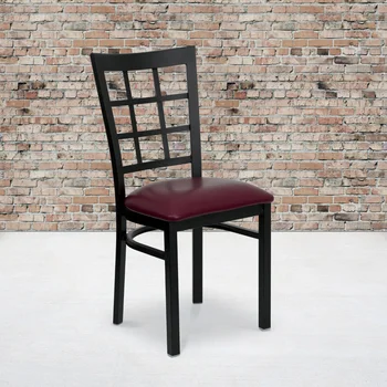 Флэш-мебель 2 комплекта Серии HERCULES, черный Металлический Ресторанный стул с оконной спинкой и бордовым виниловым сиденьем