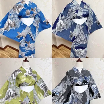 Японское Кимоно Юката Для женщин в Традиционном Формальном Стиле из чистой хлопчатобумажной ткани с рыбьим принтом