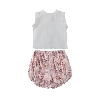 Pmwrun Baby Cute 2023, Летняя одежда с розовыми цветами для маленьких девочек, Хлопковая одежда для отдыха и комфорта на День Рождения Hanfu