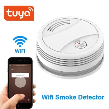 Tuya Smart Wifi Датчик обнаружения дыма 80 дБ Сигнализация Пожарный Детектор дыма Wifi Противопожарная защита Домашняя Охранная Сигнализация приложение Smart Life