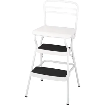 Ретро-стул MOYU Stylaire + Табурет-стремянка с откидывающимся сиденьем (белый, в одной упаковке), Лестница для дома, складная лестница, Табурет-стремянка