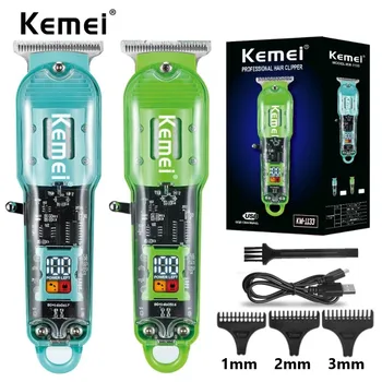 Kemei KM-1133 Перезаряжаемая Машинка для стрижки Волос, Парикмахерская, Профессиональные Машинки для Стрижки волос, Беспроводной Триммер, Прозрачная крышка