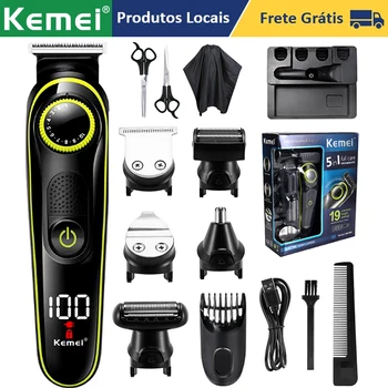 Kemei Триммер для волос, косметический набор, Электрическая машинка для стрижки, Многофункциональная мужская бритва, Триммер для бороды, Беспроводная машина для резки с ЖК-дисплеем