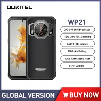 Oukitel WP21 Прочный мобильный телефон 12 ГБ + 256 ГБ Ночного Видения Helio G99 Мобильный телефон 64-Мегапиксельная Камера 9800 мАч аккумулятор 66 Вт 120 Гц Смартфон