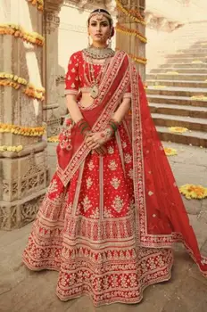 Индийский этнический костюм Ленга, Женское свадебное платье Big Red Rose Red