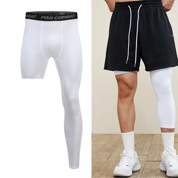 Мужские баскетбольные колготки, брюки, компрессионные укороченные леггинсы на одну ногу, Спортивные брюки для бега, нижние брюки для фитнеса, бег трусцой