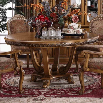 Изготовленная на заказ комбинация обеденного стола и стула из массива дерева, обеденный стол в американском стиле кантри, Европейский резной обеденный стол, круглый