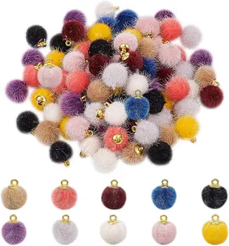 Серьги-подвески с помпонами 10 цветов, 100 шт., тканевые меховые серьги-подвески с металлическими помпонами, разноцветный пушистый шарик 