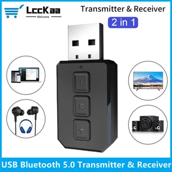 LccKaa USB Bluetooth 5,0 Передатчик Приемник 2 В 1 Беспроводной Аудиоадаптер с Кабелем 3,5 мм Микрофон для автомобильного телевизора Наушники Динамик Aux