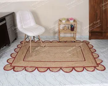 Индийские ковры ручной работы из натурального джута, Красный зубчатый плетеный ковер для бегуна, Домашний декор, коврики для спальни