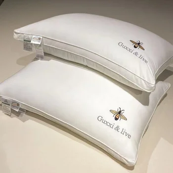 Подушка для сна с вышивкой пчелиной матки, подушка сбоку и сзади, очень мягкая подушка с наполнителем из соевого волокна, белая, 1 шт., 48 X 74 см