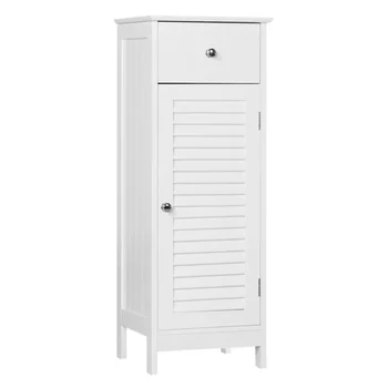 Деревянный напольный шкаф для хранения SmileMart с выдвижным ящиком и дверцей с одним затвором для ванной комнаты, гостиной, белый
