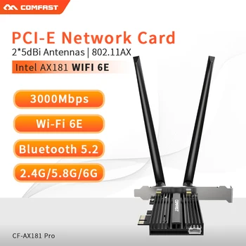 3000 Мбит/с WiFi 6 PCIE Беспроводной WiFi Адаптер Bluetooth 5,2 Intel AX210 Двухдиапазонная 2,4 G/5 ГГц PCI Express 802.11AX Сетевая карта Wi-Fi