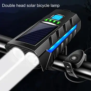 Велосипедные передние фонари Водонепроницаемые с клаксоном, 3 режима освещения, фара, фонарик, Солнечная зарядка, Сильный свет, Аксессуары для велосипеда